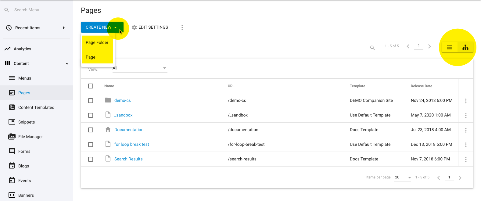 Page Groups - Tree View