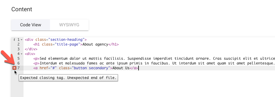 Admin editor code hints and errors